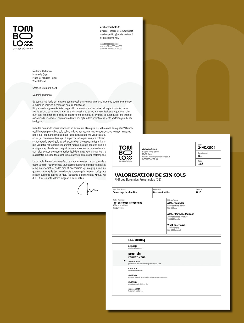 courrier et compte-rendu de réunion, atelier Tombolo