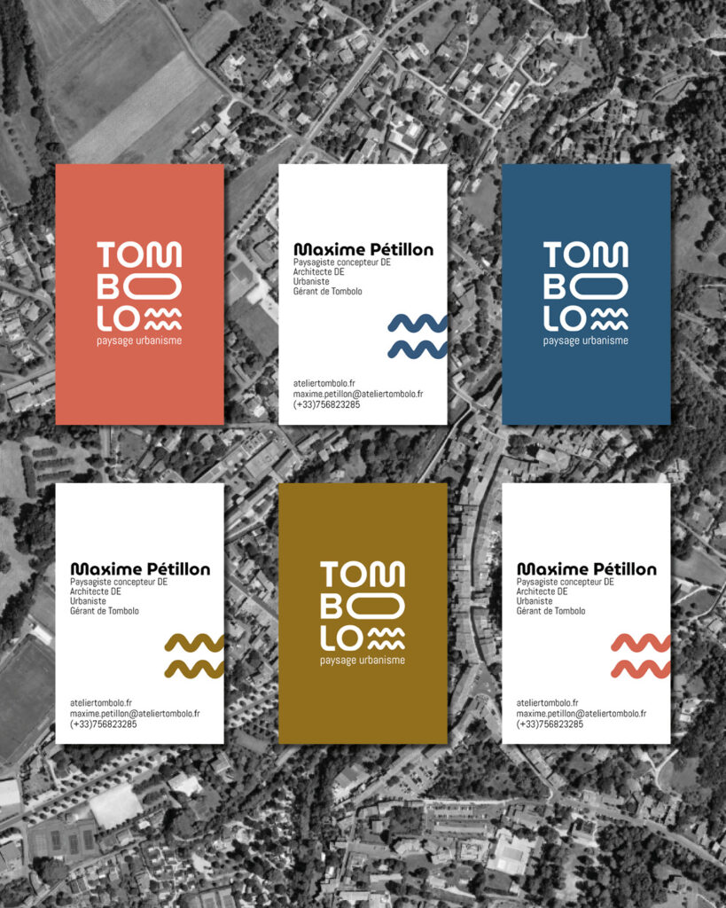 Cartes de visite et palette chromatique atelier Tombolo