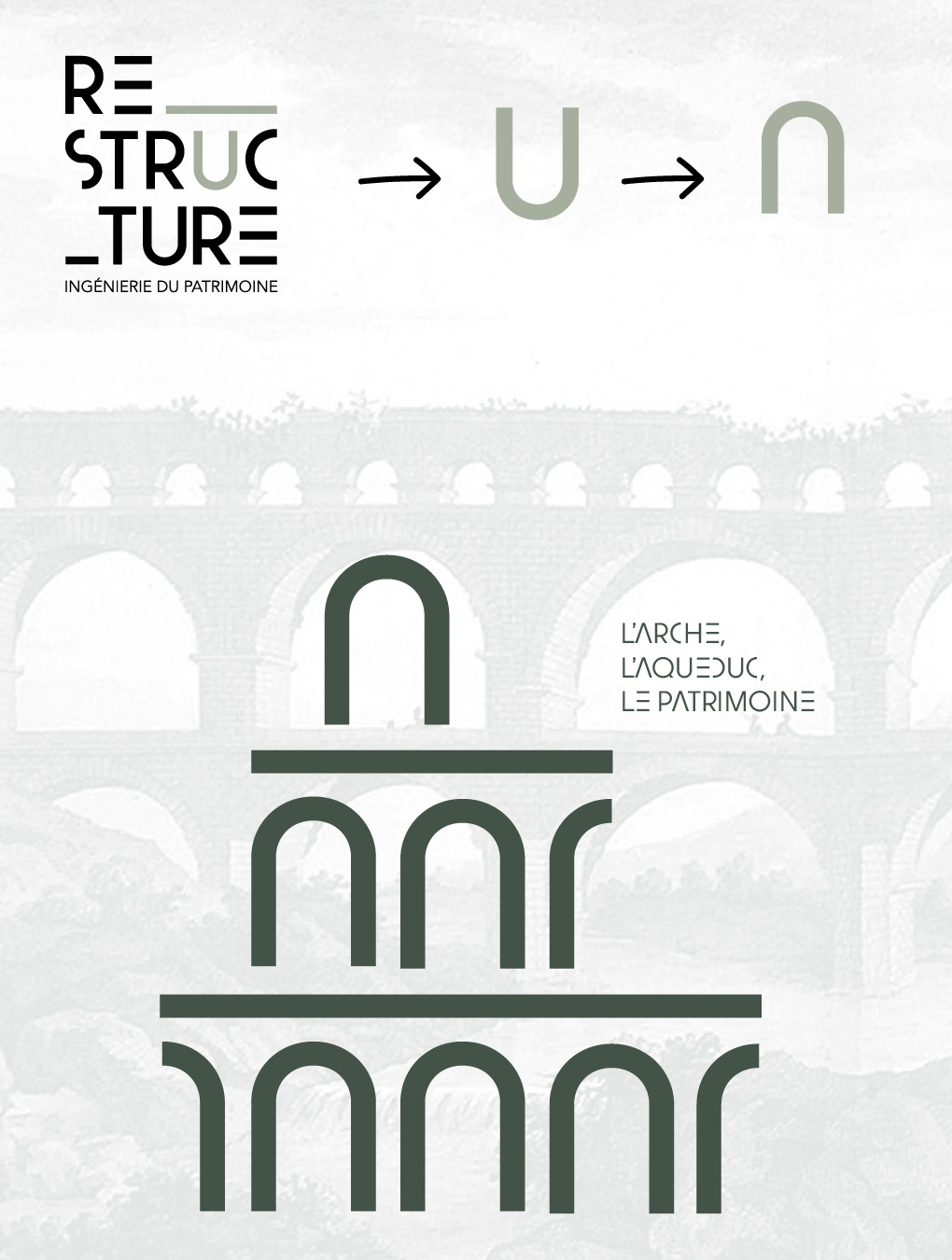 Explication des formes du logo de Re-Structure bureau d'études structure patrimoine, avec la forme de la voûte