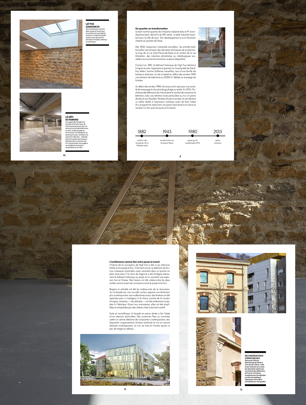 Pages intérieures du livret éditions SOHO sur le projet de bureaux High Five à Lyon