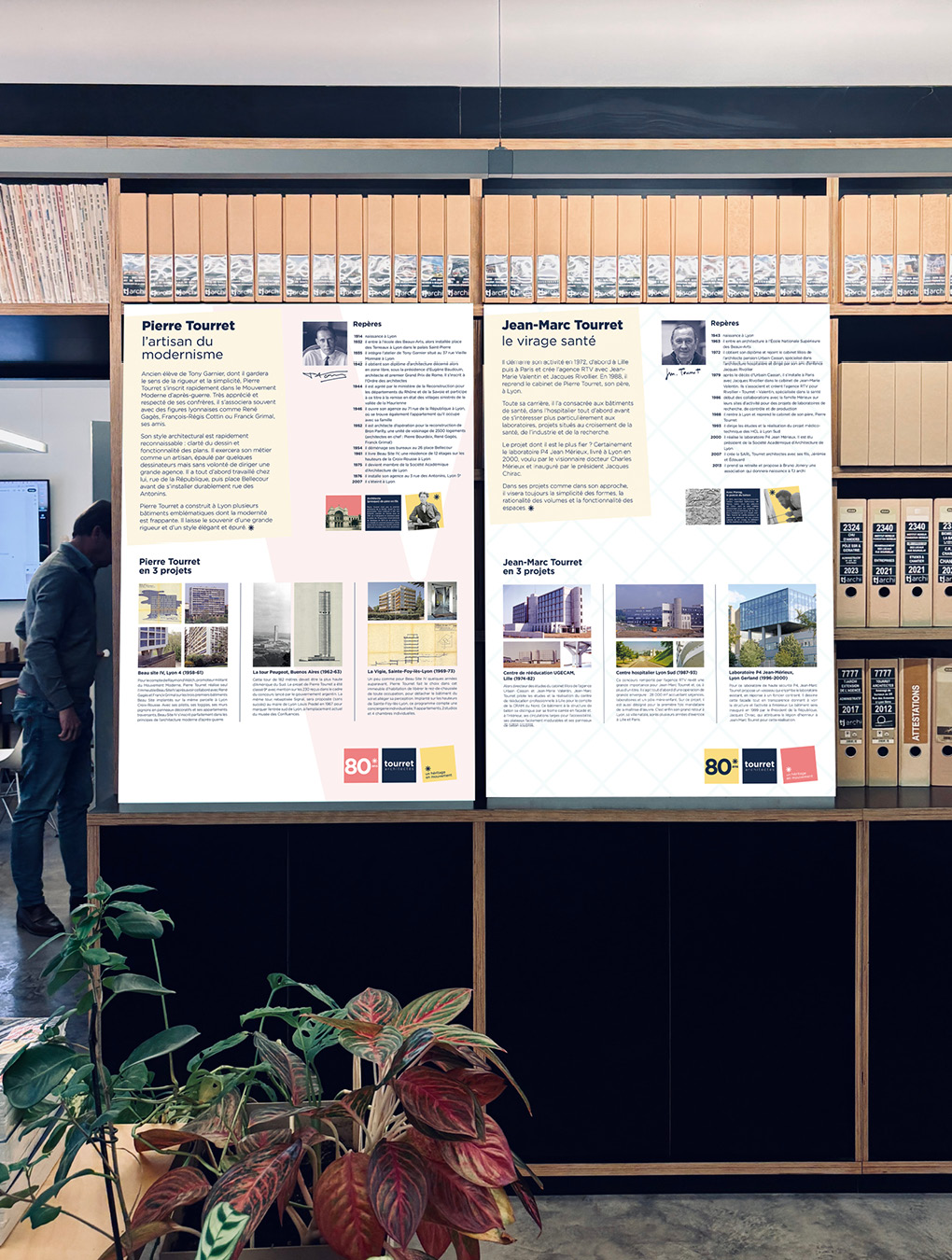 Deux panneaux d'exposition, 80 ans Tourret architectes