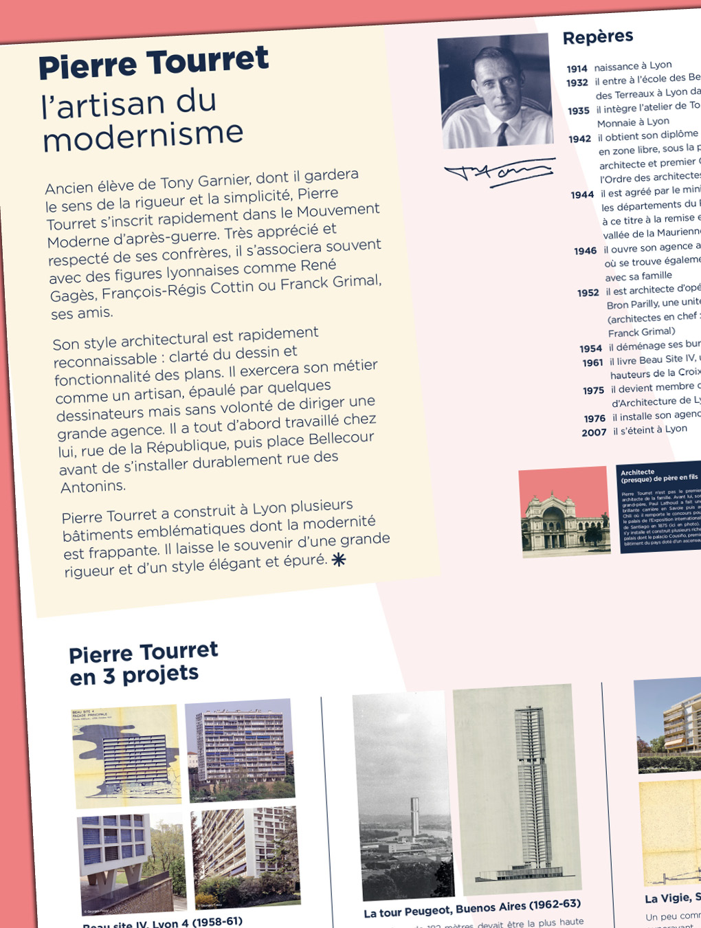 Détail panneau d'exposition sur Pierre Tourret, 80 ans Tourret architectes