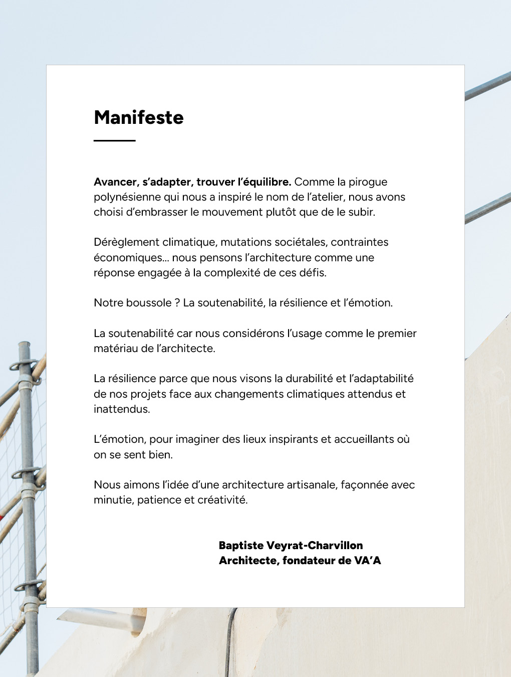Manifeste de l'atelier d'architecture VA'A