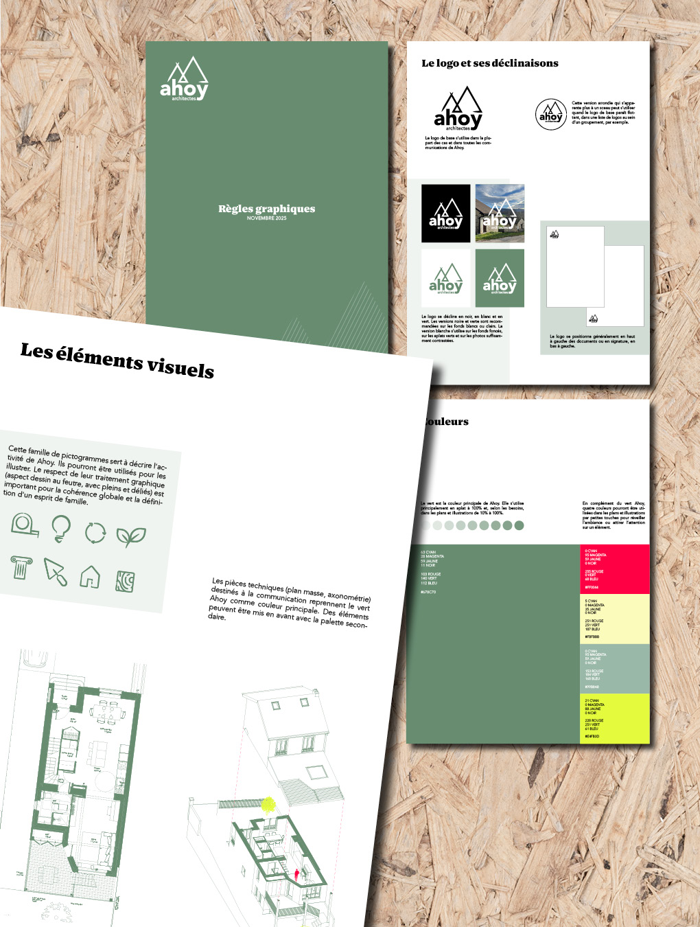 Extraits de la charte graphique de l'agence Ahoy architectes